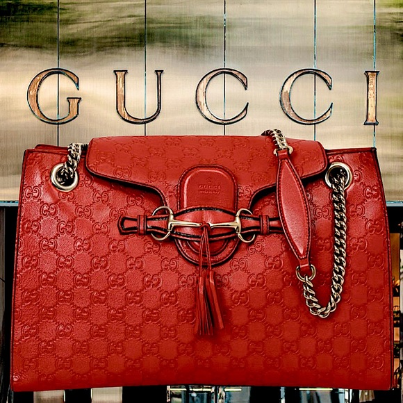 Gucci Authentic Guccissima Horsebit Large Red Leather Emily Bag - Picture 1 of 12
